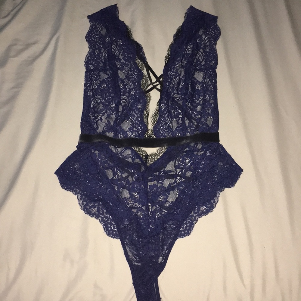 Navy blue lace lingerie from Victoria’s Secret